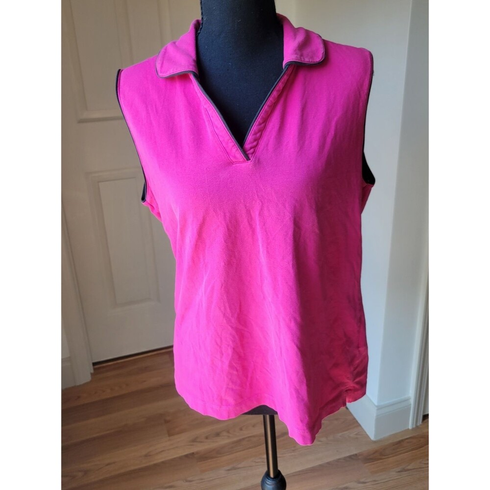 EP Pro Pink Sleeveless Golf Polo Top V-Neck Contrast Trim Size L